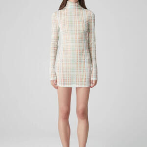 ATOIR 006 Mesh Mini Dress Size 10 | Long Sleeve Mock Neck Designer Dress